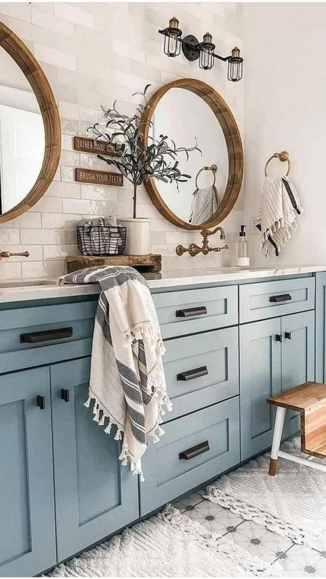 21+ Luxury Master Bath Ideas That Feel Like A 5 Star Hotel Room - From Lemons To Luxury Luxury Master Bath, Bathroom Redesign, Master Bath Remodel, Modern Farmhouse Bathroom, Blue Cabinets, Rustic Bathrooms, Chic Bathrooms, Bathroom Inspiration Decor, Bathroom Renos