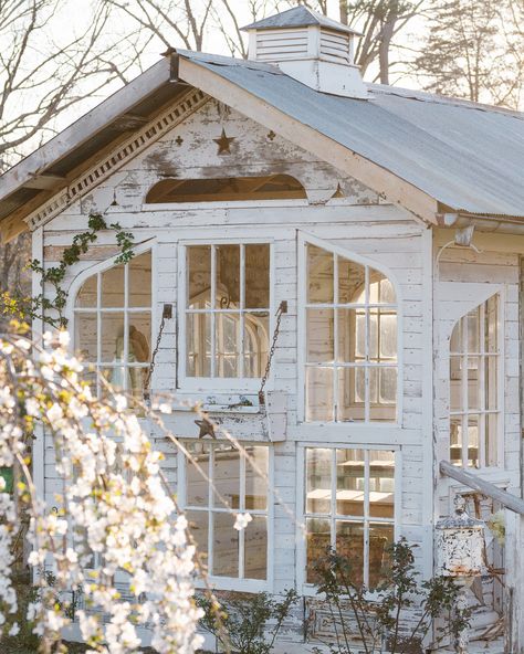 The Flower House | DIY Greenhouse Windows Greenhouse, Greenhouse Sunroom, She Shed Greenhouse, Greenhouse Photography, Shed Greenhouse, Cottage Garden Sheds, Garden Shed Interiors, Backyard Gym, Diy Greenhouse Plans