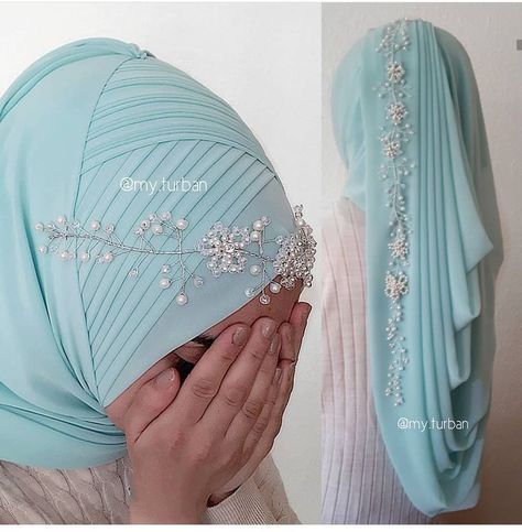 Bridal Hijab Styles Tutorials, Bridal Hijab Styles, Hijab Turban Style, Engagement Mehndi, Turban Hijab, Bridal Hijab, Embroidery Fashion Detail, Hijab Designs, Simple Hijab