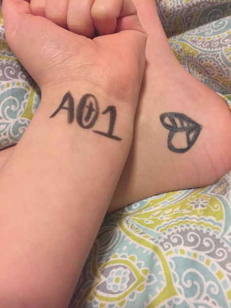 My tattoos. One for The AO1 Foundation and the other is personal... Ao1 Tattoo, My Tattoos, Jesus Tattoo, Cute Tattoos, Body Art Tattoos, I Tattoo, Jesus Fish Tattoo, Bumper Stickers, Tatting