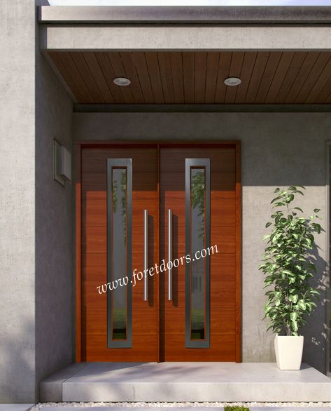 Double Front Doors Modern, Entry Doors Modern, Exterior Doors Modern, Front Doors Modern, Wooden Double Front Doors, Solid Wood Front Doors, Modern Gates, Modern Front Doors, Modern Wood Doors