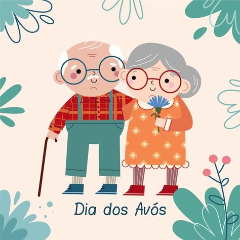 Hand drawn old couple dia dos avós | Free Vector #Freepik #freevector #grandparents-day #grandparents #older #elderly-people Bee Pics, Family Drawing Illustration, Abc Wall Art, Face Doodles, Bee Pictures, Old Couple, Vector People, Family Drawing, Old Couples