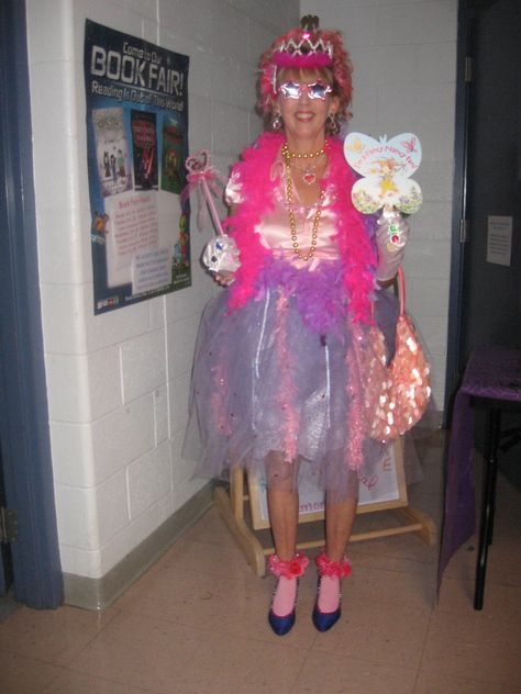 Fancy Nancy book character costume~  Wore it to a Family Halloween Fun Night Event at my school.  The kids loved it. Fancy Nancy Costume Teacher, Diy Fancy Nancy Costume, Fancy Nancy Halloween, Fancy Nancy Costume Adult, Fancy Nancy Halloween Costume, Dress As Your Favorite Book Character, Fancy Nancy Book, Fancy Nancy Costume, Book Character Costume