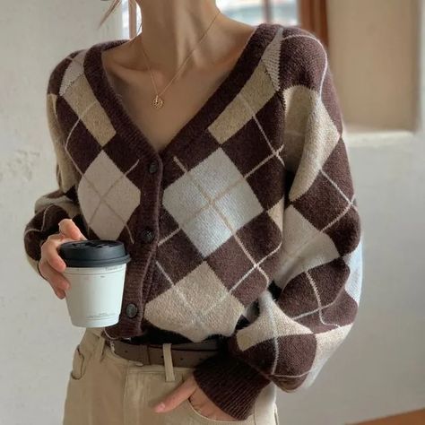 Argyle Cardigan, Oversized Sweater Women, Winter Knit Sweater, Knitted Jacket, Pull Oversize, Long Sleeve Knitted Cardigan, Oversize Women, Oversized Pullover, Plaid Fashion