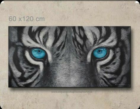 Blue Eyes Painting, Tiger Blue Eyes, Indian Women Tattoo, Tiger Paintings, Finger Tattoos Words, Tiger Wall Decor, Tiger Eyes Tattoo, Body Armor Tattoo, Painting Tiger