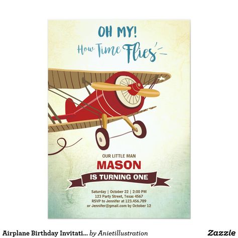 Airplane Birthday Invitation Time flies Plane Boy Monster Truck Birthday Invitations, Truck Birthday Invitations, Airplane Invitation, Time Flies Birthday, Planes Birthday Party, Coco Birthday, Planes Birthday, Safari Animals Birthday, Animal Birthday Invitation