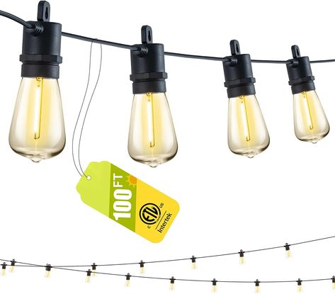 SUFEIMAS LED Outdoor String Lights Waterproof - 100FT(50FT*2) Patio Lights with 34 Vintage Shatterproof Plastic Bulbs - IP65 Edison String Lights for Outside Backyard Balcony Bistro Cafe Garden Porch Hanging Patio Lights, Outdoor String Lights Patio, Led String Lights Outdoor, Patio Lights, Outdoor String Lights, Backyard Balcony, Cafe Garden, Vintage Edison Bulbs, Porch And Balcony