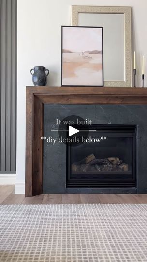 30K views · 932 reactions | How to DIY our fireplace mantle ⤵️  I get messages from people requesting the link to our mantle regularly.   It’s custom built.  We had the BEST finish carpenters in all the land @awesometrimwork working on our home, and they custom built our mantle for a look we loved and so that we could match it to the wood beam and kitchenette wood stain we put in down there.  So… I reached out to thfor the details, and here’s what they said:  “We built the mantle using Clear Alder. It’s a pretty simple but sleek design. We ordered a 6” cove crown moulding from a local mill and ran that on the inside of our outer box. Then added a cleat for the inside of the crown to land on.” (The part sitting up against the stone surround.)  We then applied a custom dark stain, and voila! Slate Fireplace Wood Mantle, Stone Fireplace Surrounds And Mantels, Stained Wood Fireplace Surround, Simple Wood Fireplace Surround, Fireplace No Mantle, Simple Fireplace Surround, Fireplace Insert Ideas, Custom Fireplace Mantle, Oak Fireplace Surround