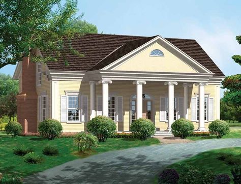 Greek Revival House Plan with 2291 Square Feet and 3 Bedrooms from Dream Home Source | House Plan Code DHSW44892 Nook Breakfast, Greek Revival House Plans, Greek Revival Architecture, Greek Revival Home, Vintage House Plans, Cottage Inspiration, Cottage Plan, Greek Revival, Cabins And Cottages