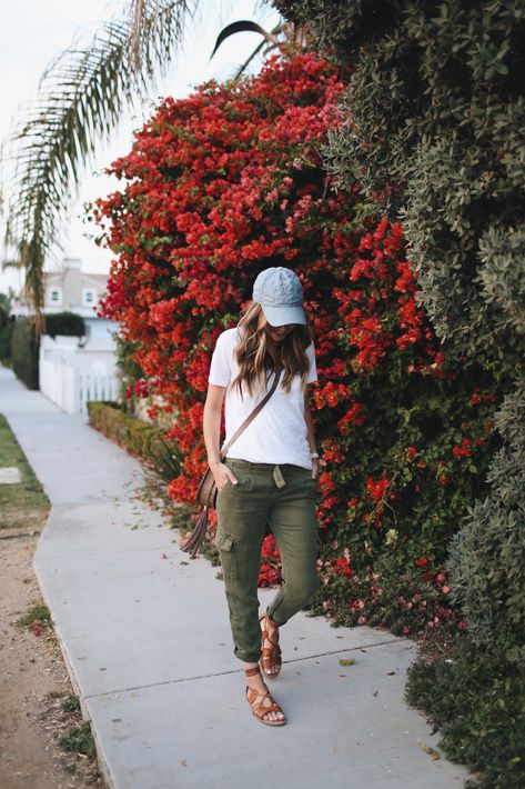 Processed with VSCO with a6 preset Merricks Art, Baseball Cap Outfit, Cap Outfit, Casual Summer Pants, Olive Pants, Basic White Tee, And So It Begins, Summer Outfits For Moms, Mama Style