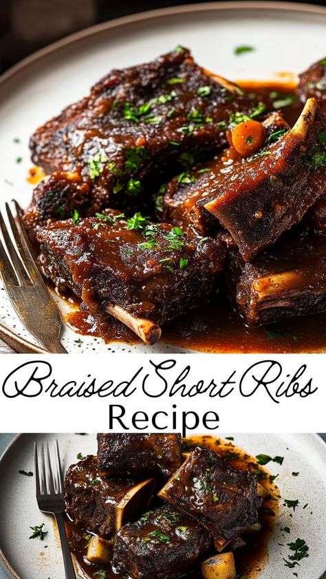 These Red Wine Braised Short Ribs are a comfort food classic, perfect for slow-cooked flavor lovers. With a deep, savory sauce and tender, flavorful meat, it’s a dish that tastes gourmet but is easy to make—ideal for both family dinners and special gatherings. Short Ribs Recipe Easy, Braising Ribs Recipe, Red Wine Braised Short Ribs, Wine Braised Short Ribs, Red Wine Beef, Braised Short Ribs Recipe, Boneless Short Ribs, Dinner With Family, Short Ribs Recipe