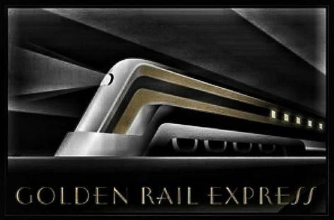 Golden Rail Express | Art deco illustration, Art deco posters, Art deco paintings Posters Art Deco, Railroad Art, Art Deco Paintings, Streamline Moderne, Art Deco Illustration, Deco Poster, Art Deco Movement, Train Art, Retro Travel Poster