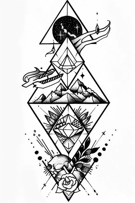 Tattoo idea: tattoo sketch Diamond or Rhombus geometric tattoo symb 1 Geometric Tattoo Sketch, Symmetrical Tattoo, Idea Tattoo, New Tattoo Designs, 3 Tattoo, Traditional Japanese Tattoos, 3d Tattoo, Tattoo Sketch, Top Tattoos