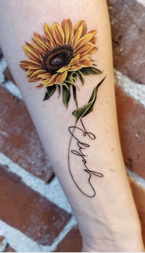 ￼ ￼ Sunflower Tattoo For Lost Loved One, Sunflower Name Tattoo, Sunflower Tattoo With Name, Sunflower Chest Tattoo Female, Bluebonnet Tattoo, Let It Be Tattoo, Resilience Tattoo, Sunflower Tattoo Meaning, Jaguar Tattoo