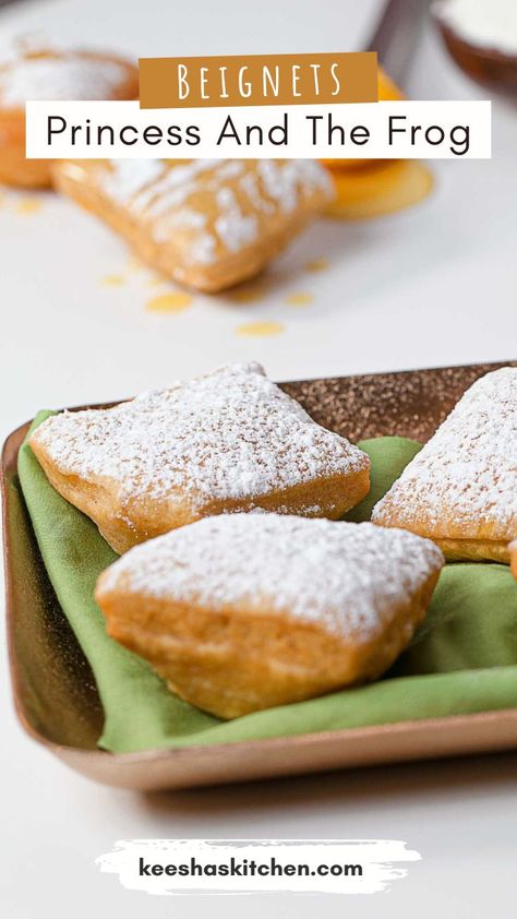 Princess And The Frog Beignets, Beignet Princess And The Frog, Beignet Recipe Princess And The Frog, No Yeast Beignets, The Princess And The Frog Beignets, Beignet Recipe Easy No Yeast, How To Make Beignets, How To Make Tiana’s Beignets, Apple Rose Tart