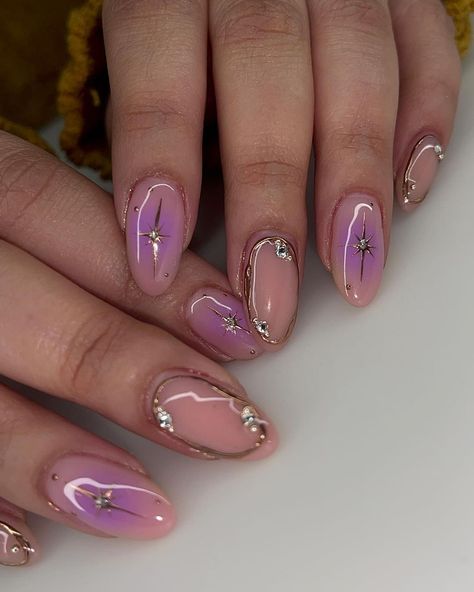 DIANA • Illinois Nail Tech • Structured Gel Manicures (@diananailedit) • Instagram photos and videos Purple And Silver Nails, Oval Nails Designs, Purple Nail Art, Purple Nail Designs, Purple Nail, Rose Gold Nails, Nails Polish, Oval Nails, Birthday Nails