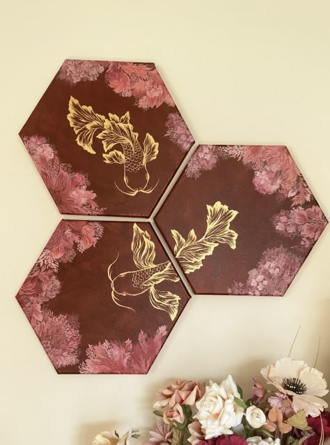 Hexagon Painting Ideas, Hexagon Art Drawing, Hexagon Painting Canvas, Hexagon Canvas Art, Hexagon Canvas Painting Ideas, Hexagon Painting, Hexagon Art, Hexagon Canvas, Abstract Painting Acrylic Modern