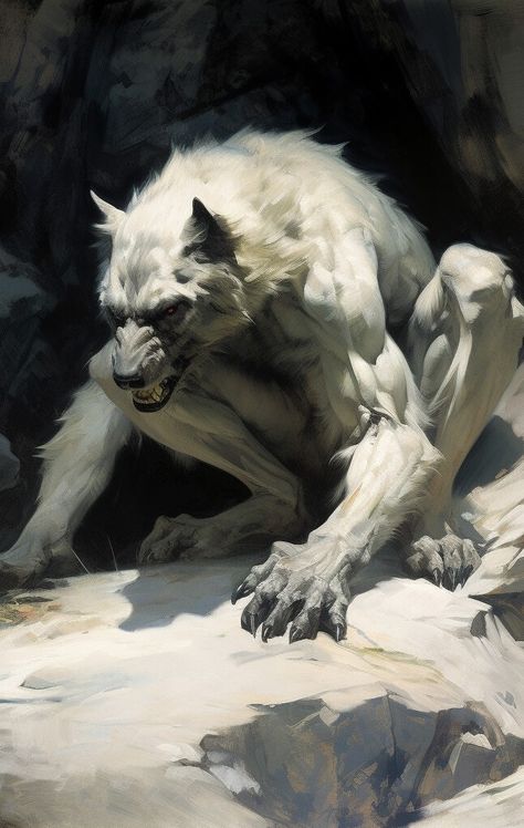 White Werewolf Art, Werewolf Fantasy Art, Fantasy Beast Art, Werewolf Concept Art, Vampire Beast, Wolf Beast, Werewolf Design, White Werewolf, Werewolf Illustration