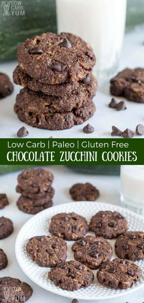 Chocolate Zucchini Cookies, Zucchini Cookie Recipes, Zucchini Cookies, Low Sugar Diet Recipes, Healthy Low Carb Snacks, Low Carb Low Fat Recipes, More Veggies, Low Carb Low Sugar, Double Chocolate Cookies