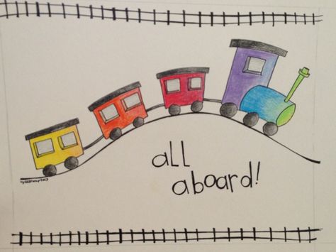 All Aboard train doodle Train Doodle Easy, Train Drawing Simple, Train Doodle, Doodles Simple, Running Drawing, Toddler Projects, Happy Doodles, Train Drawing, Birthday Doodle