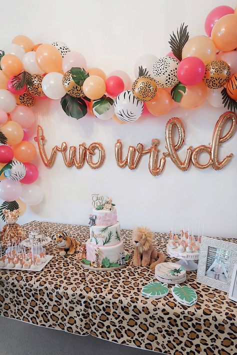 Wild One And Two Wild Birthday, Two Wild Birthday Dessert Table, Wild About Two Birthday, Kids 2nd Birthday Party Ideas, Two The Zoo Birthday Party Girl, Zoo Second Birthday Party, 2 Girl Birthday Theme, Shes Two Wild Birthday Party, Two Wild Cheetah Birthday