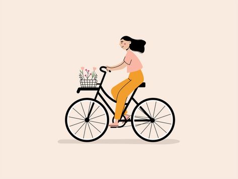 Riding Bicycle Drawing, Bike Ride Drawing, Bike Ride Illustration, Woman Riding Bike, Rugby Illustration, Ride Drawing, Spring Bike, Bicycle Drawing, Running Illustration