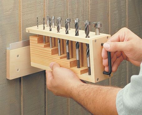 Drill Bit Storage, Officine In Garage, Tool Wall Storage, Easy Garage Storage, Woodworking Plans Toys, Storage Furniture Design, Bit Storage, Wood Tool Box, Garage Organization Tips