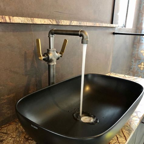 Industrial Faucet Bathroom, Industrial Taps, Rustic Faucets, Industrial Sink, Industrial Faucet, Design Psychology, Industrial Style Bathroom, Watermark Design, Rustic Bathroom Designs