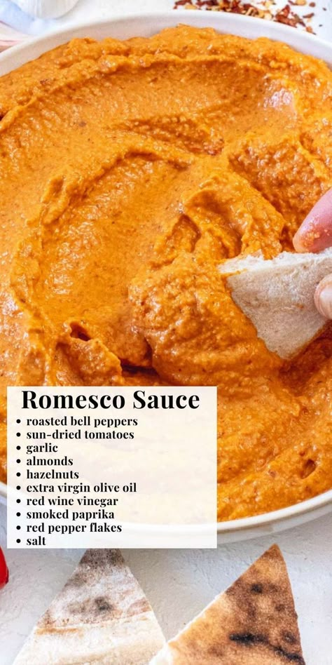 Our recipe is easy to make with simple ingredients. Using tomato, peppers, almonds, olive oil, and a hint of vinegar captures the essence of Mediterranean cooking. Spanish Sauce Recipe, Spain Recipes, Healthy Sauce, Venice Simplon, Catering Recipes, Plant Based School, Healthy Sauces, Romesco Sauce, Alkaline Recipes