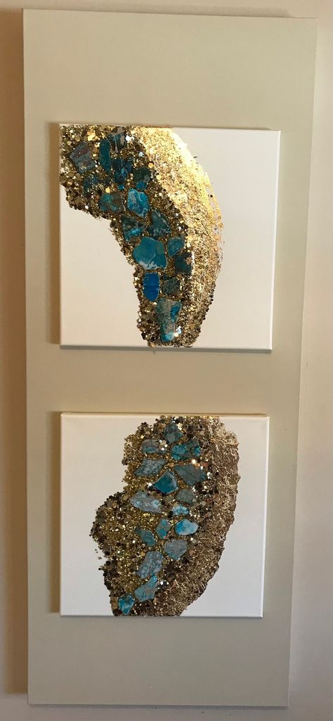 Stone Artwork, Cream Paint, Crushed Glass, Glass Artwork, Gold Glass, Semi Precious Stones, Glass Wall Art, Stone Painting, Mosaic Glass