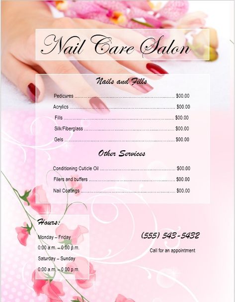 Salon Price List Template Free, Nail Price List, Nail Salon Price List, Desain Salon Kuku, Nail Salon Prices, Nail Salon Interior, Price List Design, Salon Price List, Spa Prices