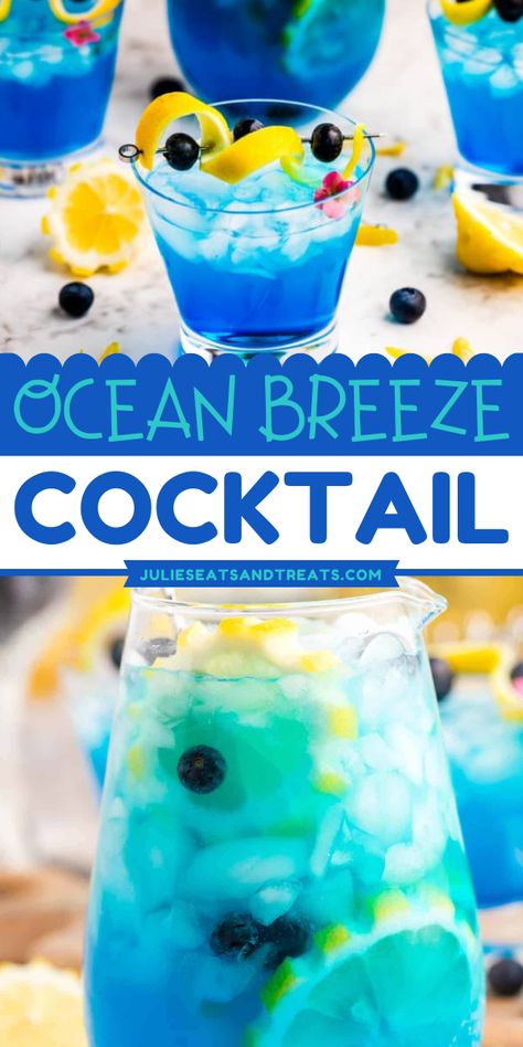 Here's an easy-to-make summer cocktail recipe for a single serving or large batch! This Ocean Breeze Cocktail is a delicious mixture of blue curacao, rum, and lemonade. Serve this refreshing drink and save this for your alcoholic 4th of July party drink! Mixed Drinks Alcoholic Large Batch, Big Batch 4th Of July Cocktails, Ocean Breeze Cocktail, Blue Alcoholic Drinks, Homemade Summer Drinks, Blue Curacao Drinks, Rum And Lemonade, July Cocktails, Drinks Alcohol Recipes Easy