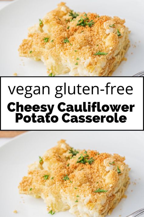 Make this cheesy vegan cauliflower casserole for a great plant-based family dinner. It’s hearty, warm, healthy dairy-free comfort food. #vegandinner #casserole #glutenfreevegan #oilfree #wfpbdinner #WFPB #veganmealidea #vegandinners #veganmealprep Vegan Cauliflower Dinner Recipes, Wfpb Casserole Recipes, Vegan Potato Bake, Hearty Plant Based Meals, Wfpb Casserole, Easy Vegan Casserole Recipes, Whole Food Plant Based Dinner, Vegan Cheesy Cauliflower, Vegan Cauliflower Casserole