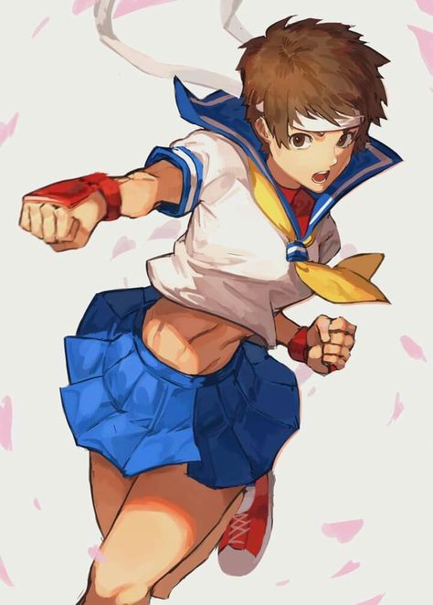 Sakura Kasugano, Sakura Street Fighter, Chun Li Street Fighter, Street Fighter 2, Street Fighter Art, Anime Toon, Female Fighter, Art Style Inspiration, Fantasy Warrior