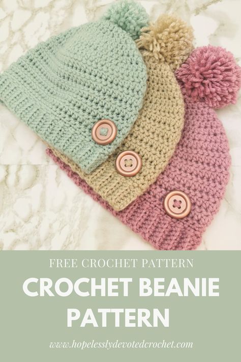 This beautiful crochet beanie pattern works up quick and only uses two stitches, the single crochet and the half double crochet. You can use any worsted weight yarn with this free crochet hat pattern so it will be unique to you! As a bonus you will learn how to crochet the perfect brim for your top down beanie and included is a tutorial on how to create a pom pom for your beanie! Click this pin to get the deeds on this free crochet pattern! Cross Stitch Reindeer, Worsted Weight Yarn Patterns, Crochet Baby Hats Free, Free Crochet Hat Pattern, Crochet Baby Hats Free Pattern, Free Crochet Hat Patterns, Crochet Hat Tutorial, Baby Hat Free Pattern, Beanie Pattern Free