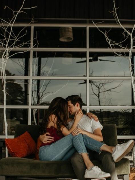 Couple Posing On Couch, Couple Poses Sitting On Couch, Couple On Couch Photography, Couple Couch Photoshoot Poses, Couch Poses For Couples, Couch Poses Couple, Couple Poses Couch, Engagement Photos Couch, Couple Poses On Couch