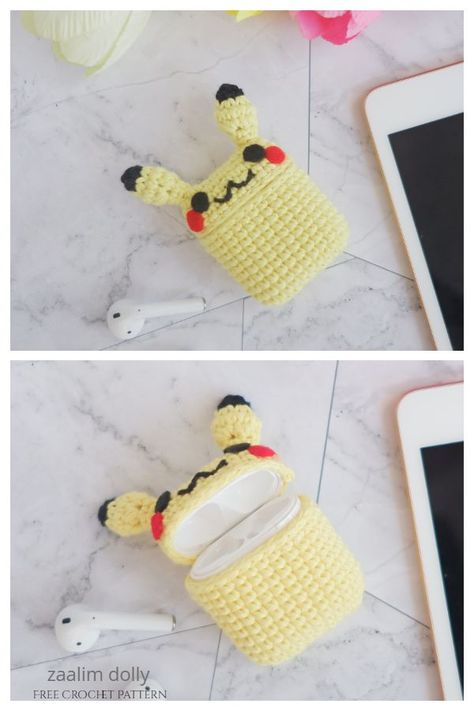 Pikachu Airpods Case Free Crochet Patterns Airpods Case Pattern Free, Airpod Case Crochet Pattern, Crochet Airpods Case Pattern Free, Crochet Case Pattern, Airpods Case Crochet, Crochet Airpods Case, Crochet Airpods, Mermaid Tail Blanket Crochet, Pikachu Crochet