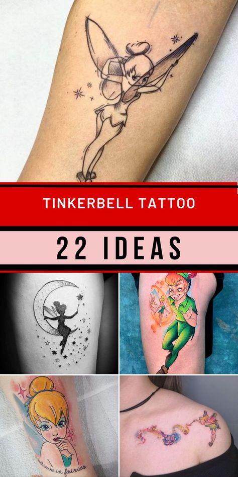 Discover the magic of a Tinkerbell tattoo that radiates charm in a small and sassy form. Immerse yourself in the world of tiny designs, each embodying Tinkerbell's character. From minimalistic and sleek options to intricate and creative choices, express your connection to Peter Pan's universe. Whether you opt for a small outline or a bold black depiction, this tattoo captures the spirit of the enchanting fairy. Sassy Tinkerbell, Tinkerbell Tattoo Ideas, Tiny Disney Tattoo, Tinkerbell Tattoo, Tinker Bell Tattoo, Pixie Tattoo, Tiny Designs, Dynamic Tattoo, Disney Sleeve Tattoos