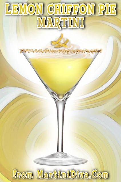 The MARTINI DIVA: LEMON CHIFFON PIE MARTINI Cocktail Recipe Lemon Pie Martini, Sugar Pie Crust, Lemon Chiffon Pie, Chiffon Pie, Tasty Cocktails, Candied Lemon Peel, Italian Liqueur, Craft Cocktail Recipe, Specialty Drinks