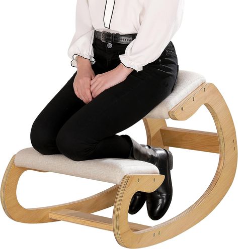 Predawn Ergonomic Kneeling Chair for Upright Posture - Rocking Chair Knee Stool for Home, Office & Meditation - Wood & Linen Cushion (White oak) : Amazon.co.uk: Home & Kitchen Kneeling Stool, Meditation Chair, Ergonomic Kneeling Chair, Kneeling Chair, Velvet Office Chair, Muscle Abdominal, Office Chair Cushion, Chair Pictures, Neck Pain Relief