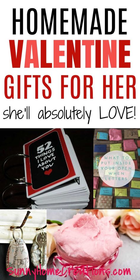 These are the best homemade Valentine's Day gifts for her. They are the perfect ideas for your girlfriend or wife. You'll find all sorts of ideas from romantic and thoughtful to unique and meaningful. Homemade Romantic Gifts, Homemade Valentine Gifts, Homemade Gifts For Girlfriend, Romantic Diy Gifts, Homemade Valentines Gift, Romantic Gifts For Boyfriend, Homemade Valentine, Diy Gifts For Girlfriend, Galentines Gifts