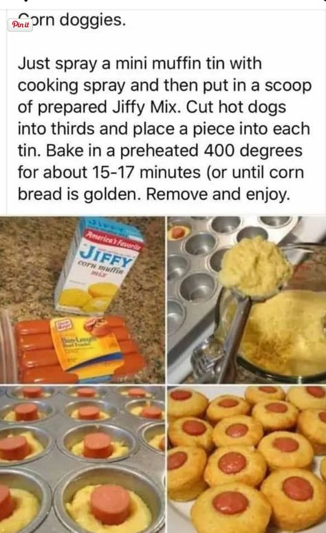 Corn Dog, Hot Dog Recipes, Recipes Appetizers And Snacks, Corn Dogs, Muffin Tins, Dog Recipes, Yummy Appetizers, Appetizers Easy, Appetizer Snacks