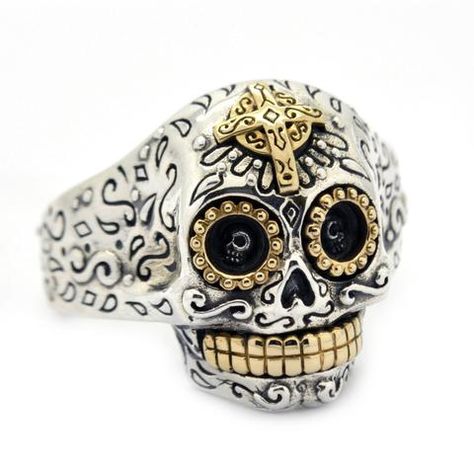 Adjustable Biker Sugar Skull Ring in Sterling Silver Sugar Skull Ring, Gothic Wedding Rings, Skull Accessories, Mexican Skull, Mexican Sugar Skull, Skull Rings, Silver Skull Ring, Biker Jewelry, Head Ring