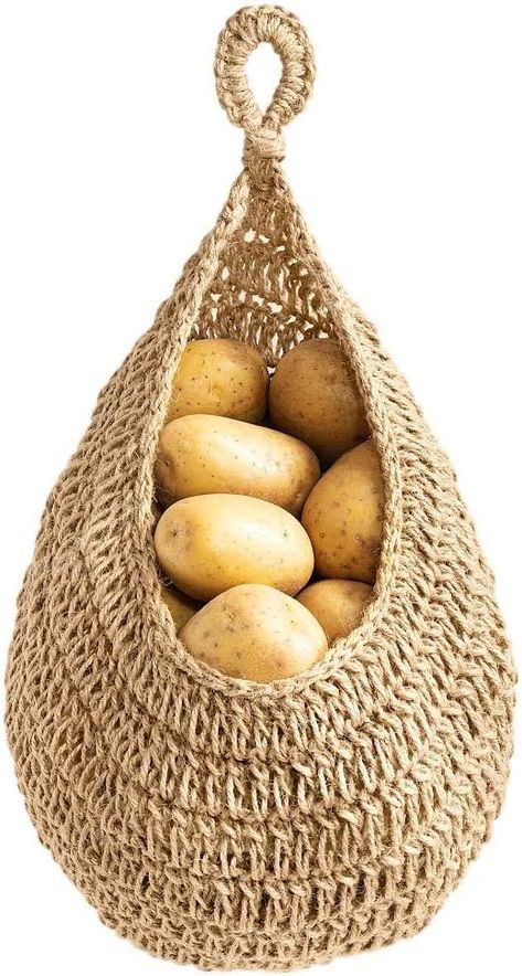 Jute Hanging Basket, Fresh Produce Storage, Garlic Plant, Storing Plastic Bags, Hanging Fruit Basket, Onion Storage, Hanging Wire Basket, Produce Baskets, Produce Storage