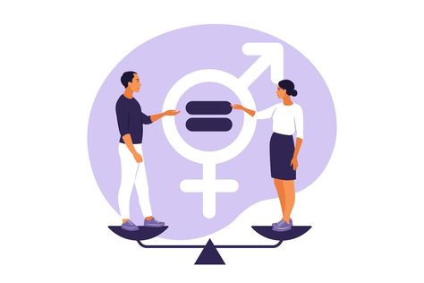 Gender equality concept. Vector illustration. Flat. Equality Symbol, Illustration Flat, Gender Equality, Logo Banners, Cityscape Photos, Nature Backgrounds, Heart With Arrow, Background Banner, Gender Reveal