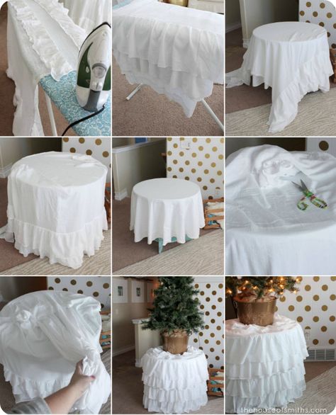 DIY ruffled tree skirt Diy Table Cloth, Table Cloth Ideas, Ruffled Tablecloth, Diy Ruffle, Furniture Remodeling, Christmas Ideas Gifts, Cloth Ideas, Do It Yourself Ideas, Dream Farmhouse