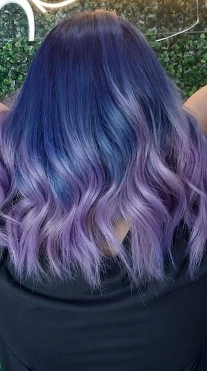 Blue and purple hair color Ombre Hair style Hair color idea Blue Gradient Hair Color, Fun Colored Hair Ideas, Blue To Purple Ombre Hair, Blue And Violet Hair, Blue Hair Ombre, Pink Purple Blue Hair, Eggplant Colored Hair, Green Ombre Hair, Purple Blue Hair