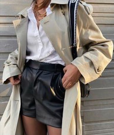 Je vous emmène dans le domaine surprenant du short en cuir. Short En Cuir, Leather Shorts Outfit, Trench Outfit, Faux Leather Outfits, Short Cuir, Black Leather Shorts, Mode Zara, Trench Coat Outfit, Spring Work Outfits