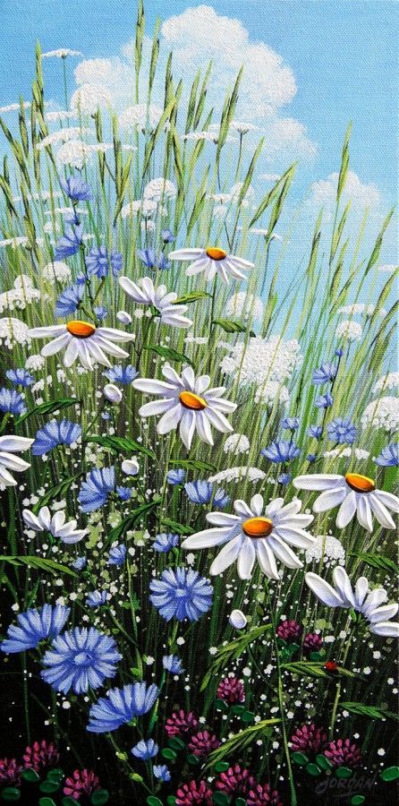 White Daisies, Flower Paintings, 수채화 그림, Flower Art Painting, Pictures To Paint, Acrylic Paintings, Painting Projects, Acrylic Art, 그림 그리기