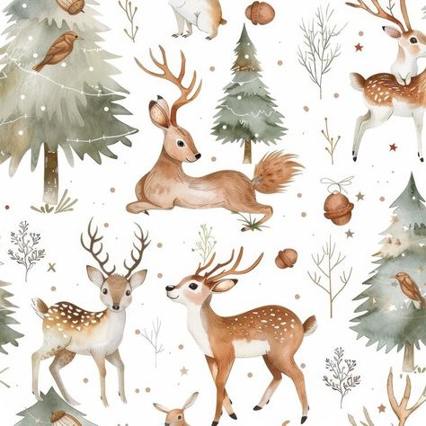 Christmas woodland animals seamless pattern tile for winter holidays in watercolor | Premium AI-generated image Freepik Christmas, Christmas Woodland Animals, Christmas Woodland, Woodland Wallpaper, Christmas Graphic Design, Holiday Graphics, Graphic Design Cards, Pattern Tile, Christmas Elements